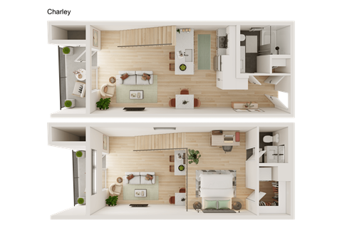 Floor plan for 1 bed, 1.5 baths, 768 sqft